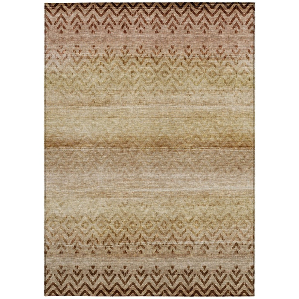 HomeRoots 9' X 12' Beige and Brown Geometric Rug - Stylish, Washable Indoor/Outdoor Area Rug for High Traffic Use 630031