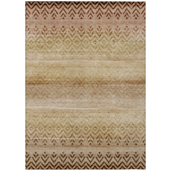 HomeRoots 9' X 12' Beige and Brown Geometric Rug - Stylish, Washable Indoor/Outdoor Area Rug for High Traffic Use 630031