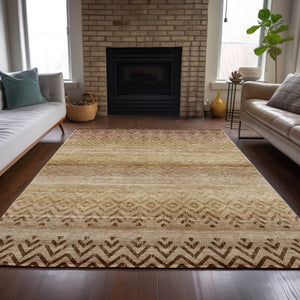 HomeRoots 9' X 12' Beige and Brown Geometric Rug - Stylish, Washable Indoor/Outdoor Area Rug for High Traffic Use 630031