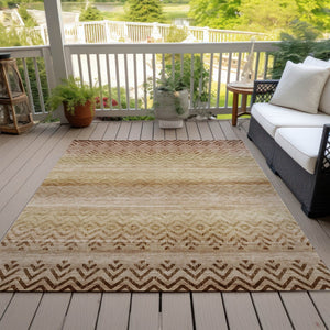 HomeRoots 9' X 12' Beige and Brown Geometric Rug - Stylish, Washable Indoor/Outdoor Area Rug for High Traffic Use 630031