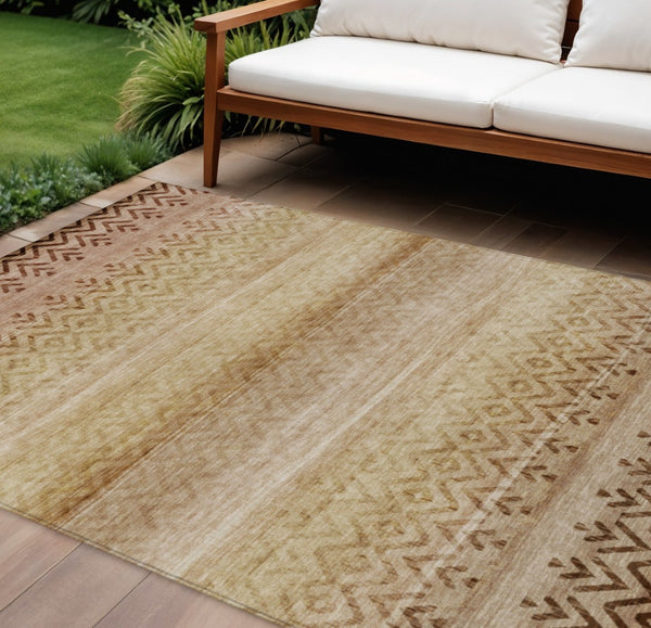 HomeRoots 10' Beige and Brown Geometric Washable Area Rug - Durable Indoor/Outdoor Design for All Spaces 630032