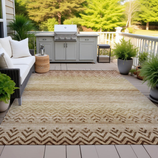 HomeRoots 10' Beige and Brown Geometric Washable Area Rug - Durable Indoor/Outdoor Design for All Spaces 630032