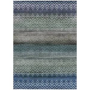 HomeRoots 5' Stylish Blue and Gray Geometric Washable Area Rug - Indoor/Outdoor, Durable, Stain-Resistant Design 630034