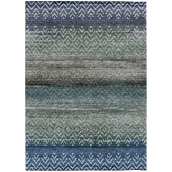 HomeRoots 5' Stylish Blue and Gray Geometric Washable Area Rug - Indoor/Outdoor, Durable, Stain-Resistant Design 630034