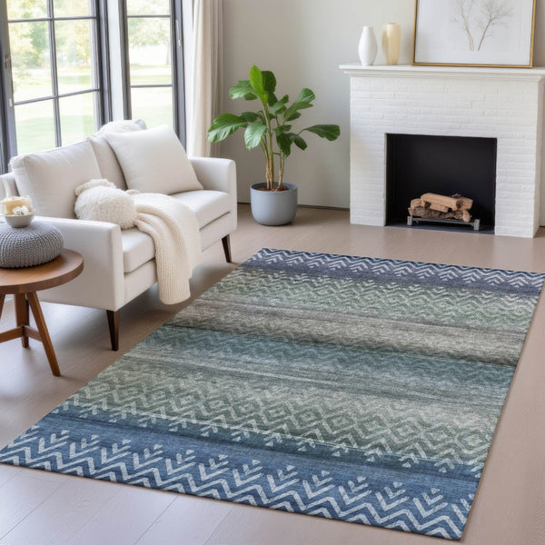 HomeRoots 5' Stylish Blue and Gray Geometric Washable Area Rug - Indoor/Outdoor, Durable, Stain-Resistant Design 630034