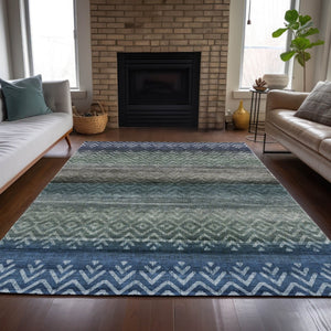 HomeRoots 5' Stylish Blue and Gray Geometric Washable Area Rug - Indoor/Outdoor, Durable, Stain-Resistant Design 630034