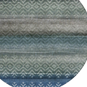 HomeRoots 8' Round Geometric Blue and Gray Indoor Outdoor Area Rug - Stylish, Washable, Durable, Versatile Design 630035