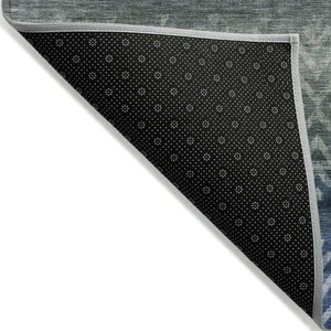 HomeRoots 8' Round Geometric Blue and Gray Indoor Outdoor Area Rug - Stylish, Washable, Durable, Versatile Design 630035