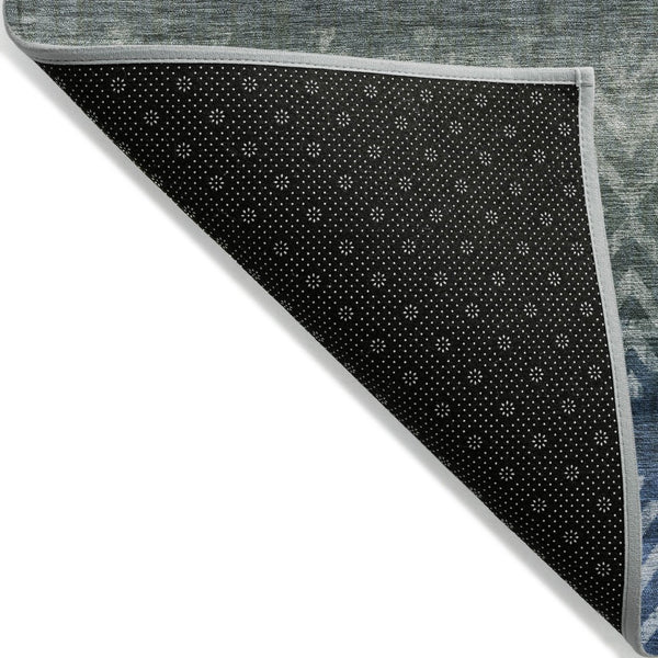 HomeRoots 8' Round Geometric Blue and Gray Indoor Outdoor Area Rug - Stylish, Washable, Durable, Versatile Design 630035