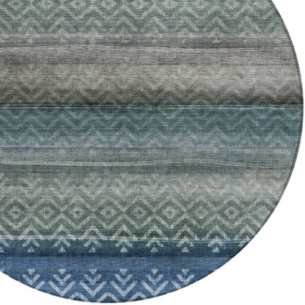 HomeRoots 8' Round Geometric Blue and Gray Indoor Outdoor Area Rug - Stylish, Washable, Durable, Versatile Design 630035