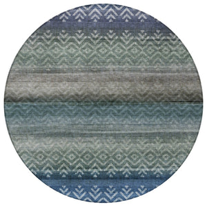 HomeRoots 8' Round Geometric Blue and Gray Indoor Outdoor Area Rug - Stylish, Washable, Durable, Versatile Design 630035