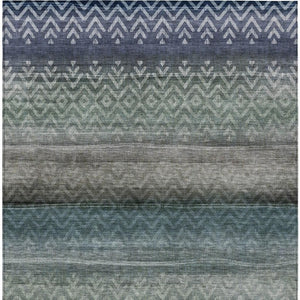 HomeRoots 8' X 10' Blue and Gray Geometric Rug - Stylish, Washable, Durable for Indoor & Outdoor Living Spaces 630036
