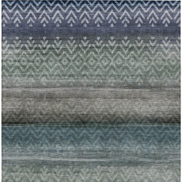 HomeRoots 8' X 10' Blue and Gray Geometric Rug - Stylish, Washable, Durable for Indoor & Outdoor Living Spaces 630036