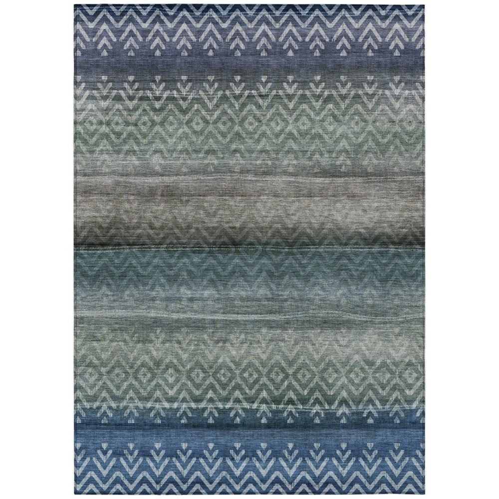 HomeRoots 8' X 10' Blue and Gray Geometric Rug - Stylish, Washable, Durable for Indoor & Outdoor Living Spaces 630036