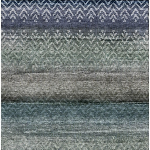 HomeRoots 9' Blue and Gray Geometric Washable Area Rug - Indoor Outdoor Versatile Design for Modern Spaces 630037
