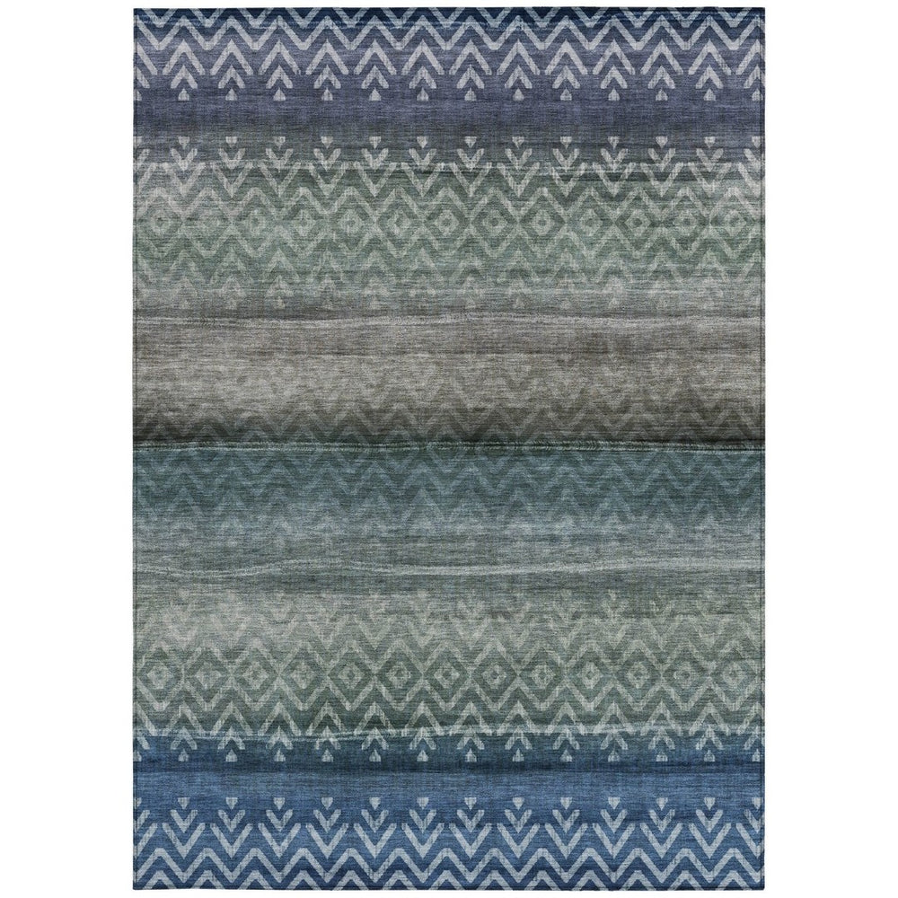 HomeRoots 10' Blue and Gray Geometric Washable Area Rug – Durable, Stylish, Perfect for Indoor and Outdoor Spaces! 630038