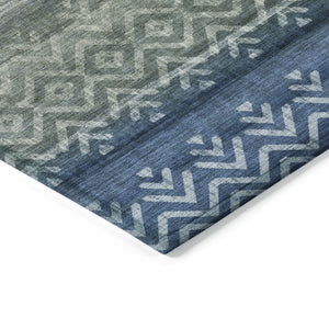 HomeRoots 10' Blue and Gray Geometric Washable Area Rug – Durable, Stylish, Perfect for Indoor and Outdoor Spaces! 630038