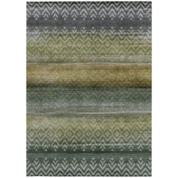 HomeRoots 5' X 8' Geometric Washable Area Rug in Green and Gold – Durable, Stylish for Indoor & Outdoor Use! 630040