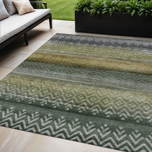 HomeRoots 5' X 8' Geometric Washable Area Rug in Green and Gold – Durable, Stylish for Indoor & Outdoor Use! 630040