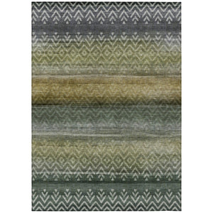HomeRoots 5' X 8' Geometric Washable Area Rug in Green and Gold – Durable, Stylish for Indoor & Outdoor Use! 630040