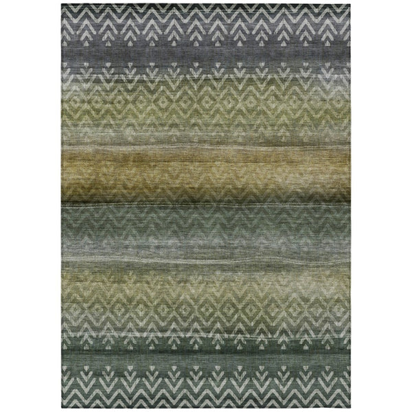 HomeRoots 5' X 8' Geometric Washable Area Rug in Green and Gold – Durable, Stylish for Indoor & Outdoor Use! 630040