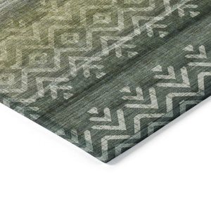 HomeRoots 5' X 8' Geometric Washable Area Rug in Green and Gold – Durable, Stylish for Indoor & Outdoor Use! 630040
