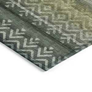 HomeRoots 5' X 8' Geometric Washable Area Rug in Green and Gold – Durable, Stylish for Indoor & Outdoor Use! 630040