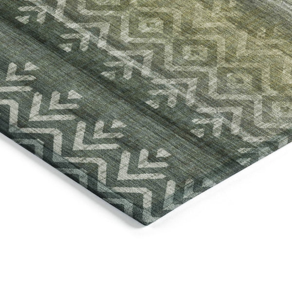 HomeRoots 5' X 8' Geometric Washable Area Rug in Green and Gold – Durable, Stylish for Indoor & Outdoor Use! 630040