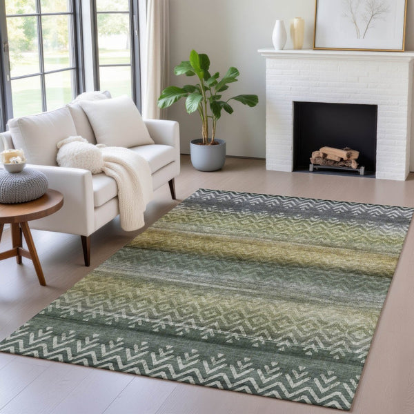 HomeRoots 5' X 8' Geometric Washable Area Rug in Green and Gold – Durable, Stylish for Indoor & Outdoor Use! 630040