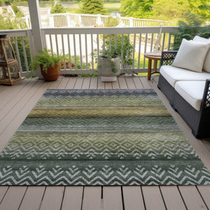 HomeRoots 5' X 8' Geometric Washable Area Rug in Green and Gold – Durable, Stylish for Indoor & Outdoor Use! 630040