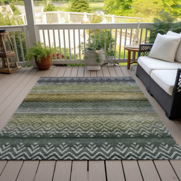 HomeRoots 5' X 8' Geometric Washable Area Rug in Green and Gold – Durable, Stylish for Indoor & Outdoor Use! 630040