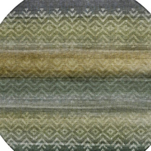 HomeRoots 8' Green and Gold Round Geometric Indoor Outdoor Area Rug - Washable, Durable, Stylish & Versatile 630041