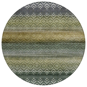 HomeRoots 8' Green and Gold Round Geometric Indoor Outdoor Area Rug - Washable, Durable, Stylish & Versatile 630041