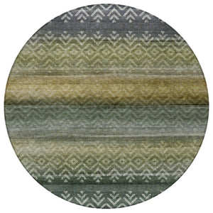HomeRoots 8' Green and Gold Round Geometric Indoor Outdoor Area Rug - Washable, Durable, Stylish & Versatile 630041