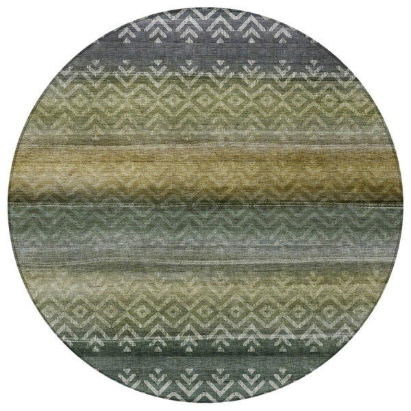 HomeRoots 8' Green and Gold Round Geometric Indoor Outdoor Area Rug - Washable, Durable, Stylish & Versatile 630041