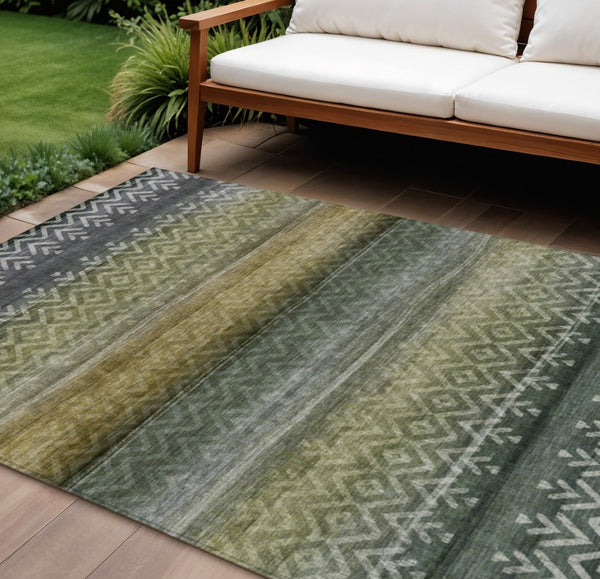 HomeRoots 8' X 10' Green and Gold Geometric Indoor-Outdoor Area Rug – Durable, Washable, and Stylish Décor Solution 630042