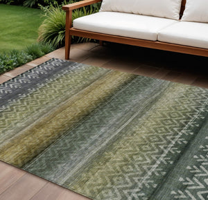 HomeRoots 9' Geometric Washable Area Rug in Green and Gold – Stylish, Durable, Indoor/Outdoor Versatility! 630043