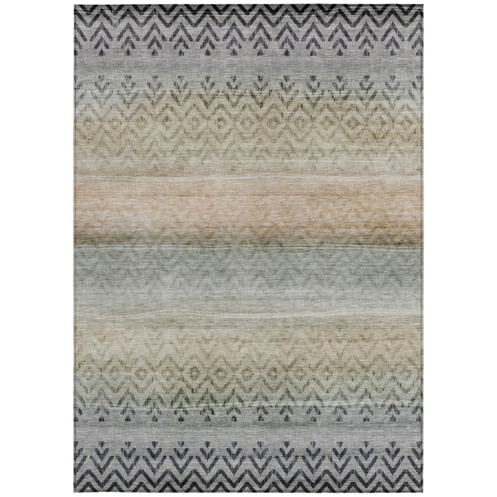 HomeRoots 5' Gray and Copper Geometric Area Rug – Washable, Durable Design for Indoor and Outdoor Spaces 630046