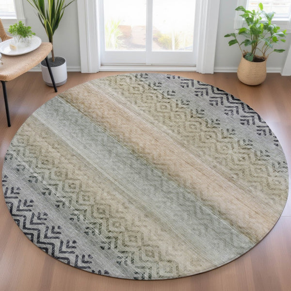 HomeRoots 8' Gray and Copper Geometric Washable Area Rug - Stylish, Durable, Perfect for Indoor & Outdoor Use! 630047