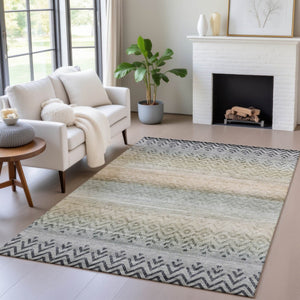 HomeRoots 8' X 10' Gray and Copper Geometric Area Rug - Washable, Durable, Stylish for Indoor & Outdoor Use 630048