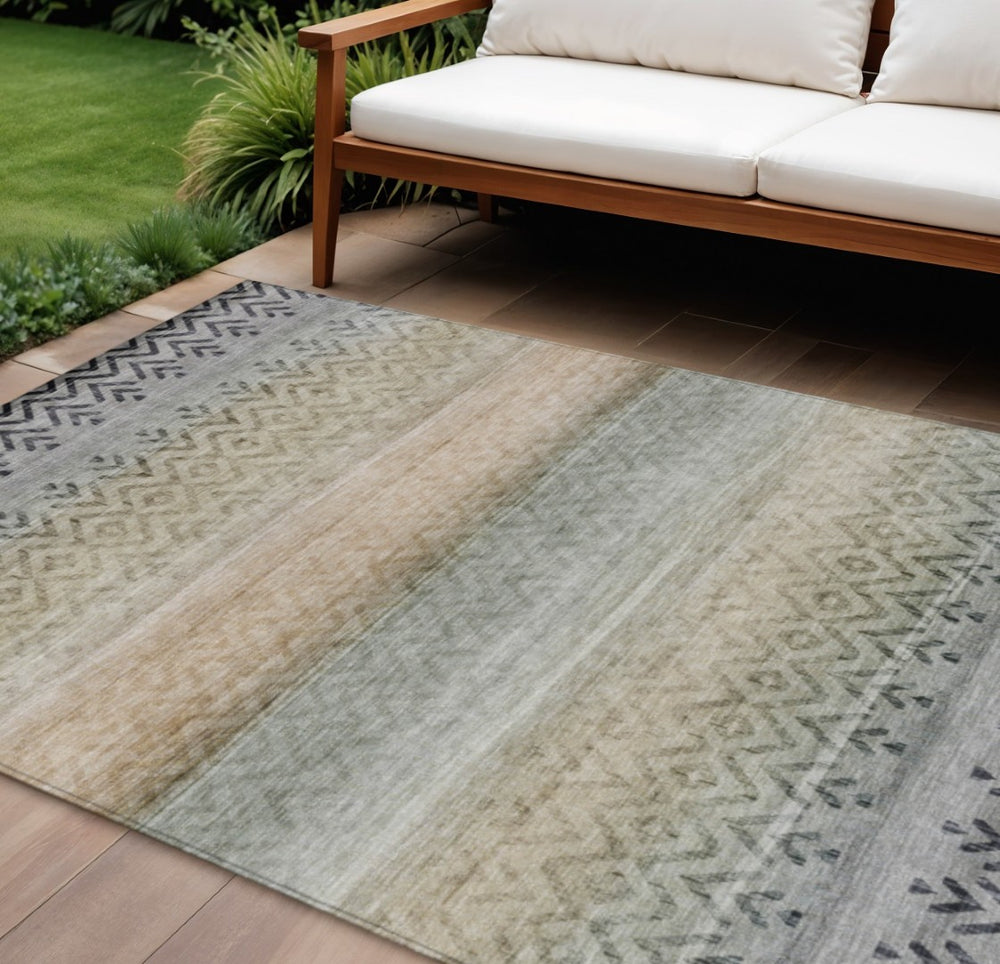 HomeRoots 9' X 12' Gray and Copper Geometric Area Rug – Stylish, Washable, Durable for Indoor/Outdoor Spaces 630049