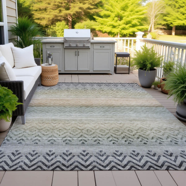 HomeRoots 10' Gray & Copper Geometric Washable Area Rug - Durable, Stylish for Indoor & Outdoor Spaces! 630050