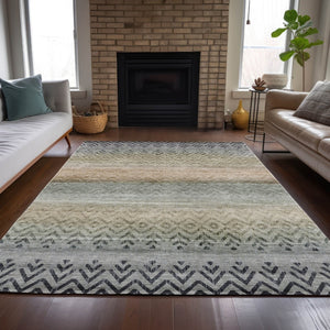 HomeRoots 10' Gray & Copper Geometric Washable Area Rug - Durable, Stylish for Indoor & Outdoor Spaces! 630050
