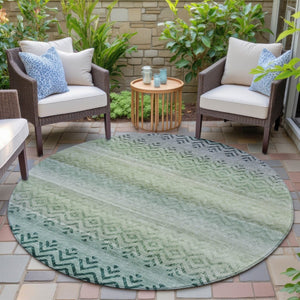 HomeRoots 8' Teal Blue and Green Round Geometric Rug - Washable, Durable, Stylish for Indoor & Outdoor Spaces 630053