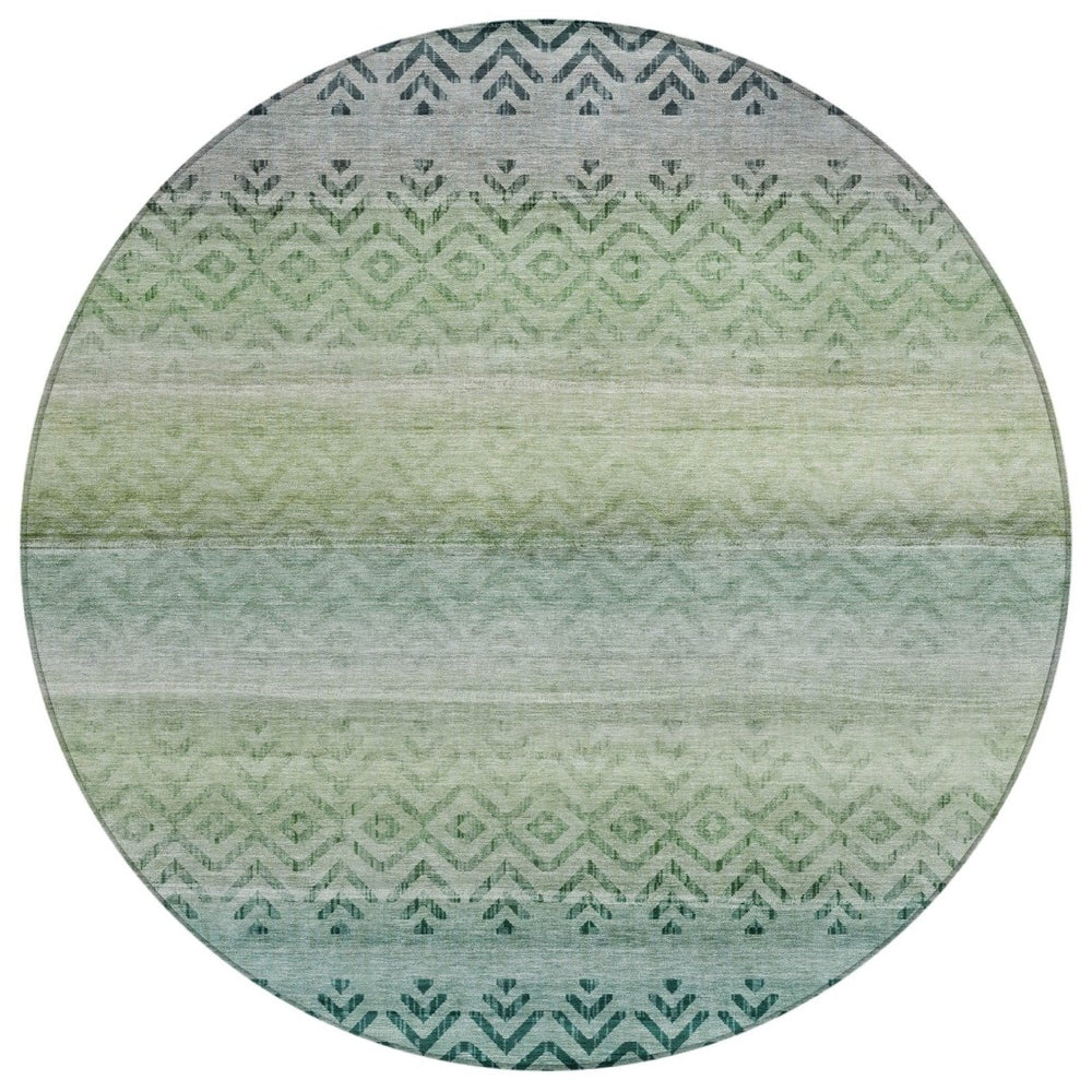 HomeRoots 8' Teal Blue and Green Round Geometric Rug - Washable, Durable, Stylish for Indoor & Outdoor Spaces 630053