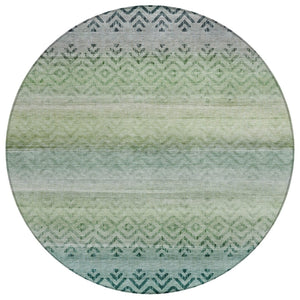 HomeRoots 8' Teal Blue and Green Round Geometric Rug - Washable, Durable, Stylish for Indoor & Outdoor Spaces 630053