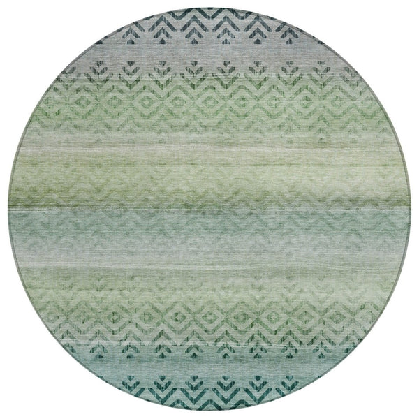 HomeRoots 8' Teal Blue and Green Round Geometric Rug - Washable, Durable, Stylish for Indoor & Outdoor Spaces 630053