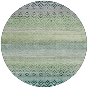 HomeRoots 8' Teal Blue and Green Round Geometric Rug - Washable, Durable, Stylish for Indoor & Outdoor Spaces 630053