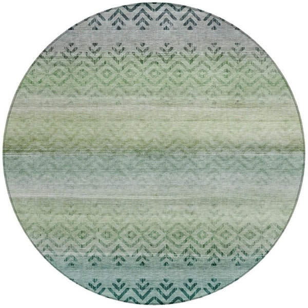 HomeRoots 8' Teal Blue and Green Round Geometric Rug - Washable, Durable, Stylish for Indoor & Outdoor Spaces 630053