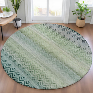 HomeRoots 8' Teal Blue and Green Round Geometric Rug - Washable, Durable, Stylish for Indoor & Outdoor Spaces 630053
